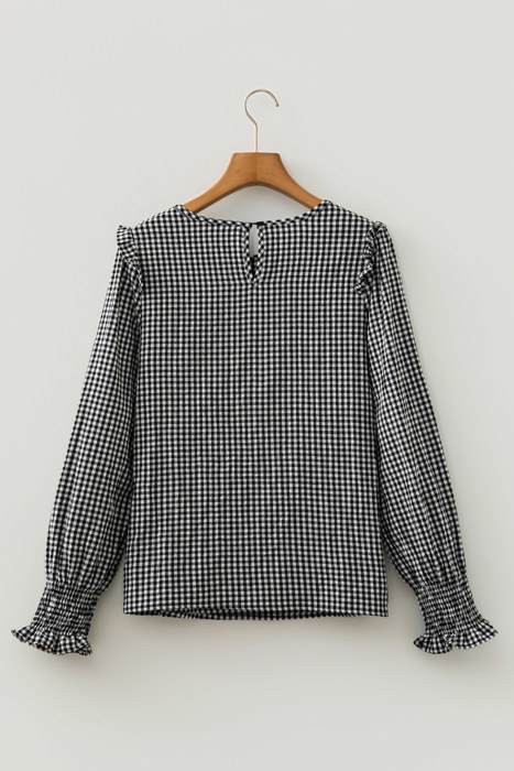 Midnight Plaid Shirred Blouse