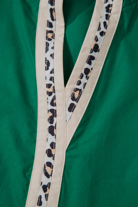 Evergreen Leopard Trim Blouse