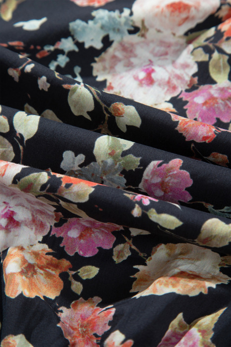 Midnight Bloom Tie-Neck Blouse