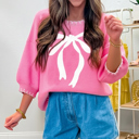  Magenta Scallop Bow Sweater