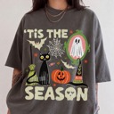 Small Gray Tis the Season Halloween Shirt, Spooky Season Tee, Skeleton Halloween, Cute Ghost Halloween Graphic Tee, Comfort Colors® Fall Shirt