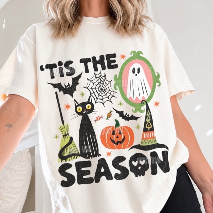 Tis the Season Halloween Shirt, Spooky Season Tee, Skeleton Halloween, Cute Ghost Halloween Graphic Tee, Comfort Colors® Fall Shirt