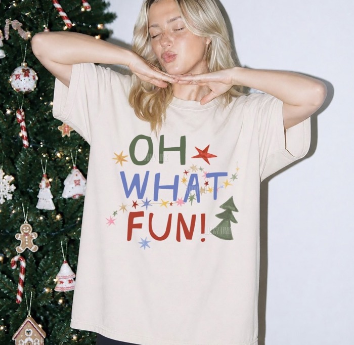 Oh What Fun Christmas Shirt, Whimsical Holiday Tee, Cute Christmas TShirt, Preppy Christmas Top for Women, Merry Christmas Shirt