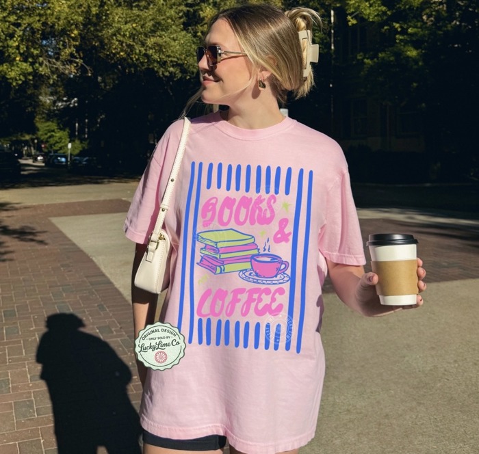 Books and Coffee Shirt, Bookish Shirt, Book Lover Tshirt, Bookworm Shirt, Reading Shirt, Gifts for Teachers