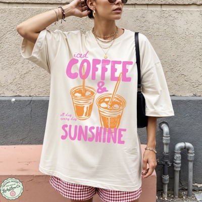 Iced Coffee and Sunshine Shirt, Iced Coffee Shirt, Coffee Lover Gifts, Trendy Coffee Tshirt, Summer Graphic Tee