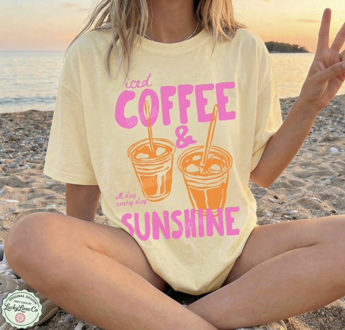 Iced Coffee and Sunshine Shirt, Iced Coffee Shirt, Coffee Lover Gifts, Trendy Coffee Tshirt, Summer Graphic Tee