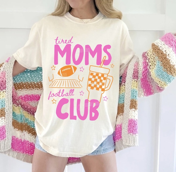 Tired Moms Football Club Shirt, Comfort Colors Football Mom Shirt, Trendy Mama Tshirt, Sports Mom Gift, Football Season Game Day Tee