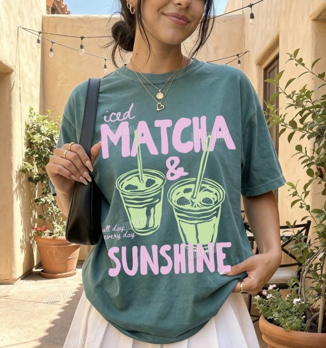 Iced Matcha and Sunshine Shirt, Matcha Lover Tshirt, Sunshine Graphic Tee, Summer Shirts for Women, Trendy Summer Apparel