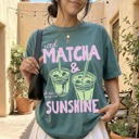  Iced Matcha and Sunshine Shirt, Matcha Lover Tshirt, Sunshine Graphic Tee, Summer Shirts for Women, Trendy Summer Apparel