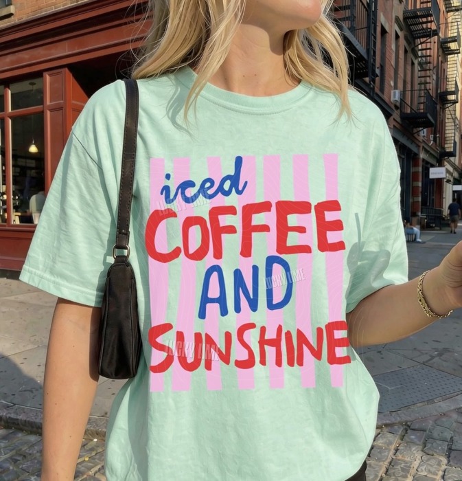 Iced Coffee and Sunshine Shirt, Trendy Summer Tshirt, Preppy Summer Tee, Coffee Lover Graphic Tee, Iced Coffee Girly Shirt