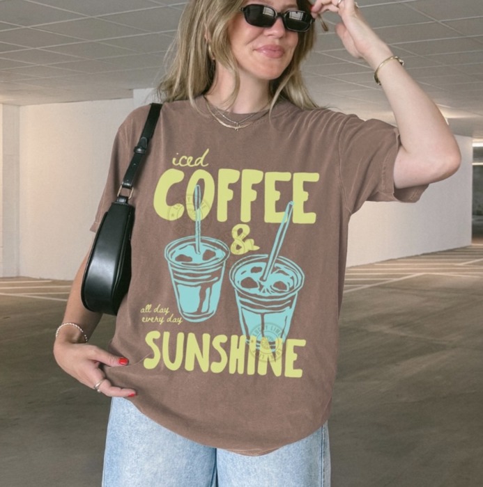 Iced Coffee and Sunshine Shirt, Iced Coffee TShirt, Coffee Lover Gift, Trendy Coffee Tshirt, Summer Graphic Tee