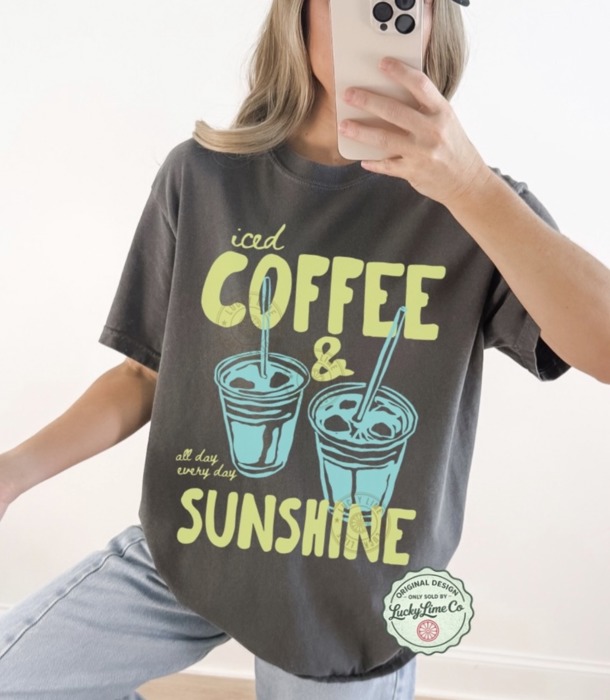 Iced Coffee and Sunshine Shirt, Iced Coffee TShirt, Coffee Lover Gift, Trendy Coffee Tshirt, Summer Graphic Tee