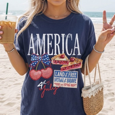 Retro 4th of July Shirt, America Collage Tshirt, Womens 4th of July Tee, Comfort Colors Patriotic Shirt