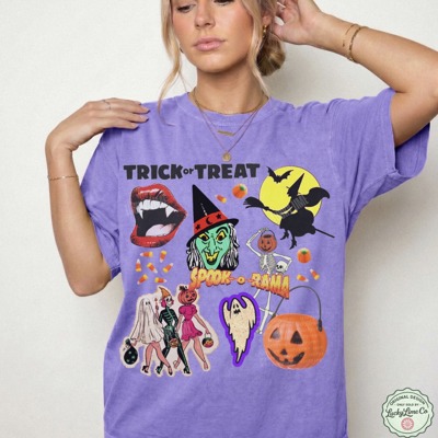 Trick or Treat Shirt, Retro Halloween Collage Shirt, Retro Vintage Halloween Tshirt, Cute Halloween, Witch Halloween Shirt, Spooky Season Tee