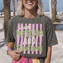 Small Gray Iced Matcha and Sunshine Shirt, Trendy Summer Tee, Striped Design Shirt, Matcha Lover Graphic Tee