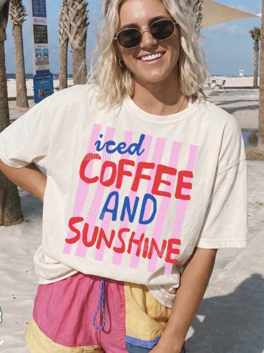 Iced Coffee and Sunshine Shirt, Trendy Summer Tshirt, Preppy Summer Tee, Coffee Lover Graphic Tee, Iced Coffee Girly Shirt