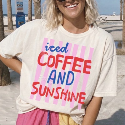 Iced Coffee and Sunshine Shirt, Trendy Summer Tshirt, Preppy Summer Tee, Coffee Lover Graphic Tee, Iced Coffee Girly Shirt