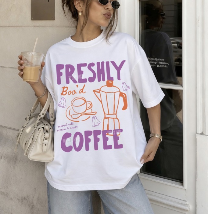 Freshly Boo’d Coffee Shirt, Halloween Coffee Shirt, Womens Halloween Tshirt, Spooky Season Tee, Cute Ghost Shirt, Coffee Weather Shirt