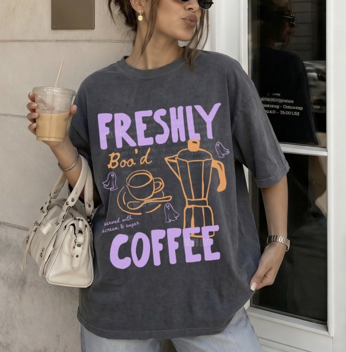 Retro Halloween Coffee Shirt, Freshly Boo’d Coffee Shirt, Trendy Fall Tshirts, Spooky Season Tee, Womens Fall Top, Halloween Graphic Tee