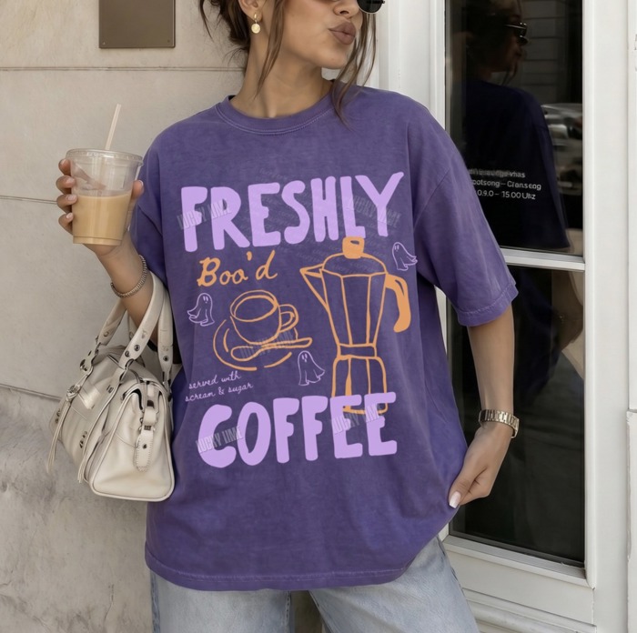 Retro Halloween Coffee Shirt, Freshly Boo’d Coffee Shirt, Trendy Fall Tshirts, Spooky Season Tee, Womens Fall Top, Halloween Graphic Tee