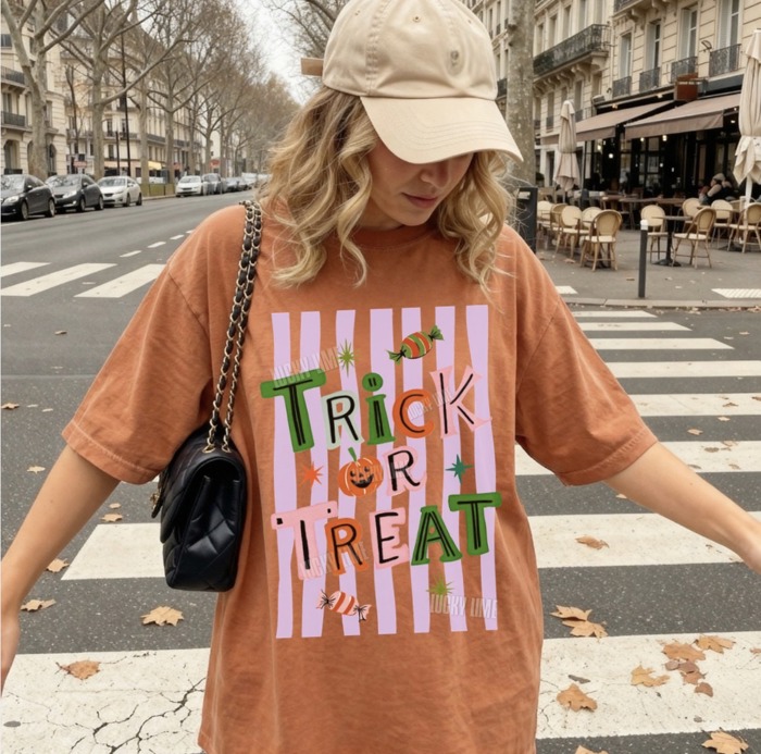 Trick or Treat Shirt, Retro Halloween Tshirt, Womens Fall Clothing, Preppy Halloween Graphic Tee, Cute Halloween Shirts