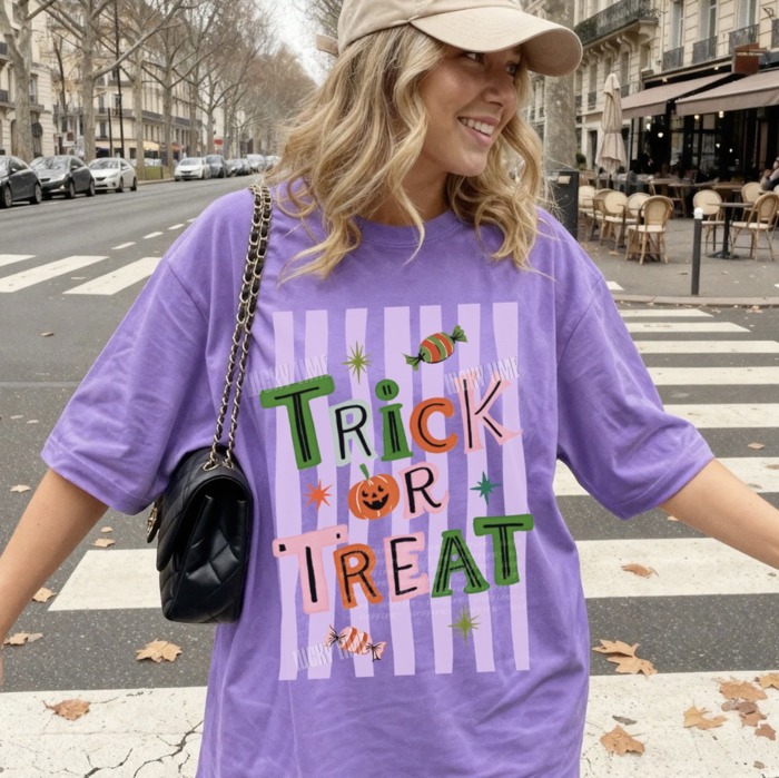 Trick or Treat Shirt, Retro Halloween Tshirt, Womens Fall Clothing, Preppy Halloween Graphic Tee, Cute Halloween Shirts