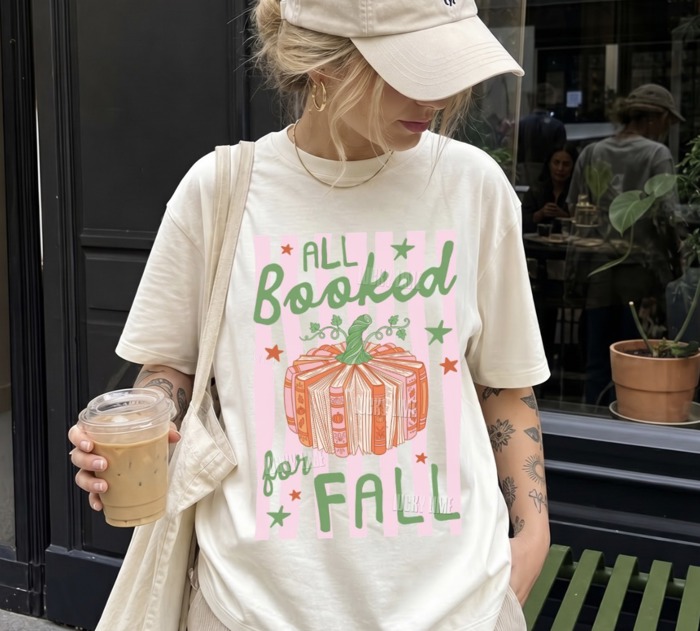 All Booked for Fall Shirt, Bookish Fall Tshirt, Pumpkin Books Shirt, Cozy Reading Shirt, Cozy Readers Tshirt, Autumn Vibes