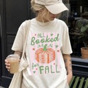 Small Off-white All Booked for Fall Shirt, Bookish Fall Tshirt, Pumpkin Books Shirt, Cozy Reading Shirt, Cozy Readers Tshirt, Autumn Vibes