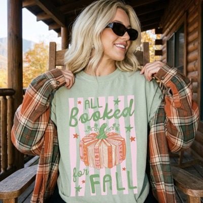 All Booked for Fall Shirt, Bookish Fall Tshirt, Pumpkin Books Shirt, Cozy Reading Shirt, Cozy Readers Tshirt, Autumn Vibes