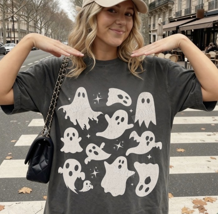 Retro Ghost Halloween Shirt, Ghost Collage Tee, Womens Halloween Tshirts, Cute Ghosts Shirt, Boo Halloween Tee