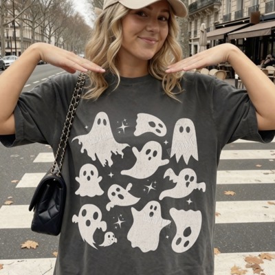 Retro Ghost Halloween Shirt, Ghost Collage Tee, Womens Halloween Tshirts, Cute Ghosts Shirt, Boo Halloween Tee
