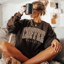  Leopard Print Coffee Weather Sweatshirt, Womens Fall Sweatshirt, Coffee Lover Gift, Trendy Dark Chocolate Sweatshirt