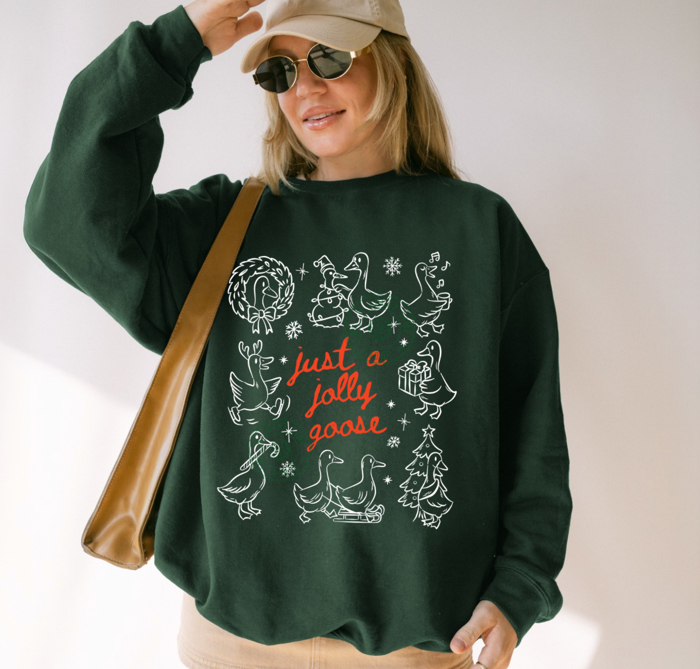 Just a Jolly Goose Sweatshirt, Christmas Goose Sweatshirt, Funny Holiday Sweater, Christmas Shirt