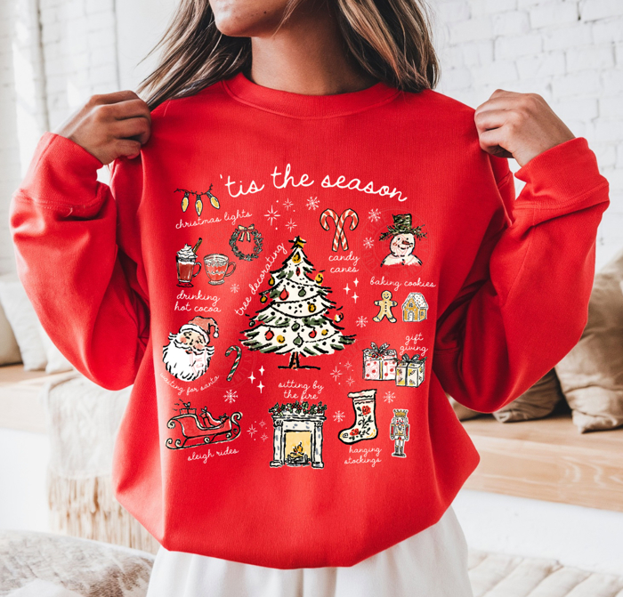 Tis the Season Christmas Sweatshirt, Cute Christmas Sweatshirt, Holiday Apparel, Womens Christmas Sweater, Santa Sweatshirt