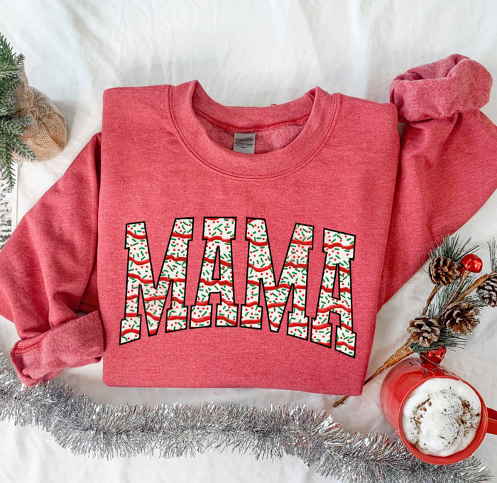 Mama Christmas Sweatshirt, Merry Mama Shirt, Mama Christmas Tree Cake Sweatshirt, Christmas Gift for Mom