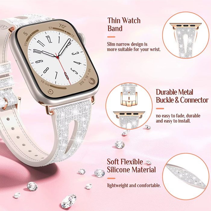 Sparkling Slim Silicone Bands for Apple Watch 38/40/41mm and 42/44/45/46/49mm All Series Bling Replacement Strap  for iWatch Series 10/9/8/7/6/5/4/3/2/1/SE