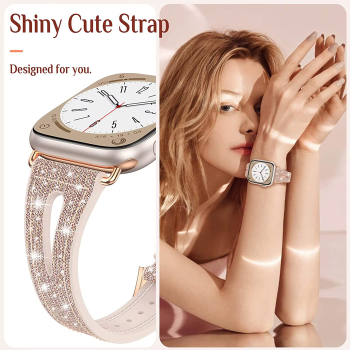 Sparkling Slim Silicone Bands for Apple Watch 38/40/41mm and 42/44/45/46/49mm All Series Bling Replacement Strap  for iWatch Series 10/9/8/7/6/5/4/3/2/1/SE