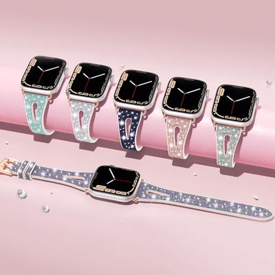 Sparkling Slim Silicone Bands for Apple Watch 38/40/41mm and 42/44/45/46/49mm All Series Bling Replacement Strap  for iWatch Series 10/9/8/7/6/5/4/3/2/1/SE