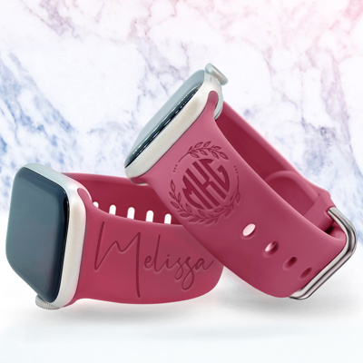 Monogram & Name Personalized Watch Band Compatible with Apple Watch  iWatch Band Silicone Watch 38/40/41 and 42/44/45/46/49 Strap Engraved