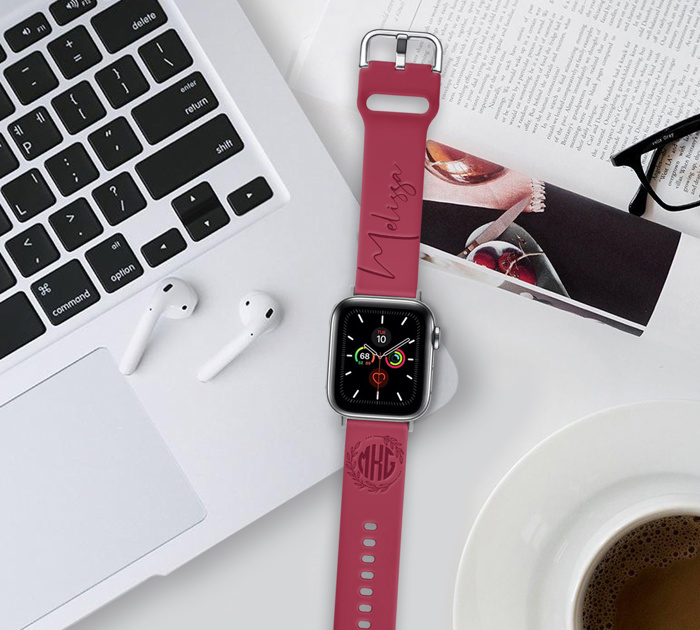 Monogram & Name Personalized Watch Band Compatible with Apple Watch  iWatch Band Silicone Watch 38/40/41 and 42/44/45/46/49 Strap Engraved
