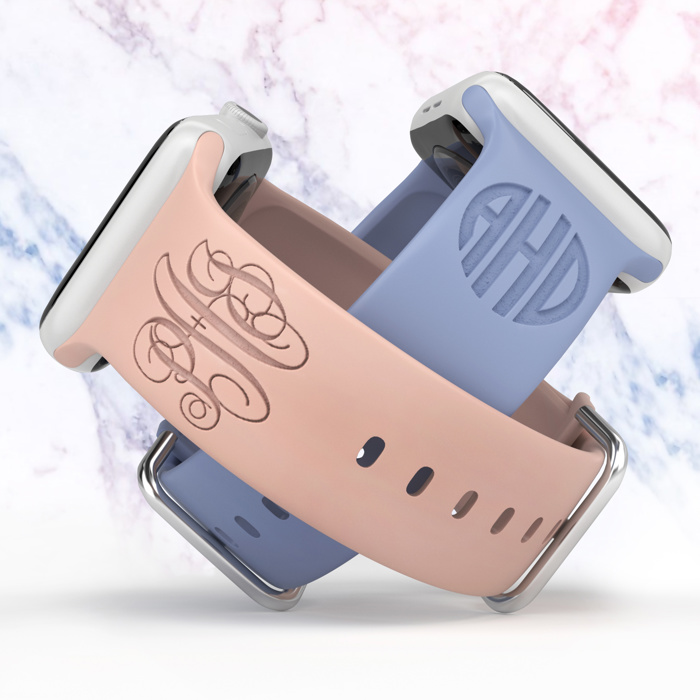 Personalized Apple Watch Monogram iWatch Band Silicone Watch 38/40/41 42/44/46/45/49 Strap Engraved