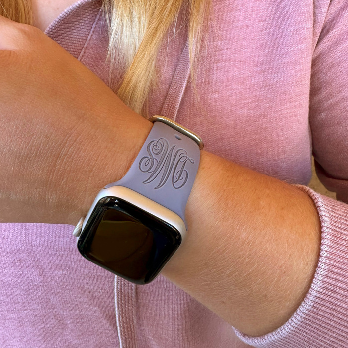 Monogram & Name Personalized Watch Band Compatible with Apple Watch  iWatch Band Silicone Watch 38/40/41 and 42/44/45/46/49 Strap Engraved
