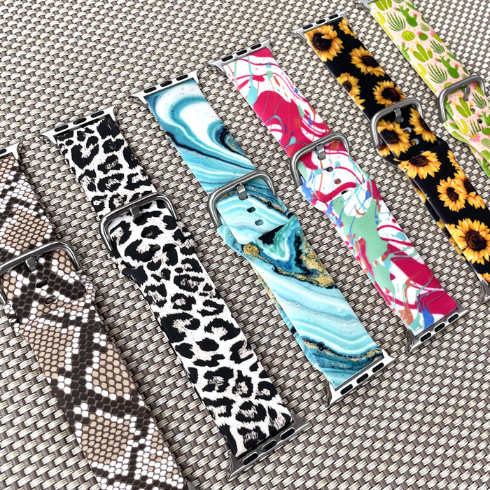  Printed Silicone Bands for Apple Watch 38/40/41mm and 42/44/45/46/49mm All Series Replacement Strap for iWatch Series 10/9/8/7/6/5/4/3/2/1/SE