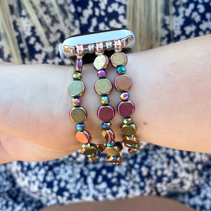 Beaded Bracelet for Apple Watch 38/40/41mm and 42/44/45/46/49mm All Series Fancy Cute Stretchy Elastic Jewelry Strap Replacement for iWatch Series 10/9/8/7/6/5/4/3/2/1/SE
