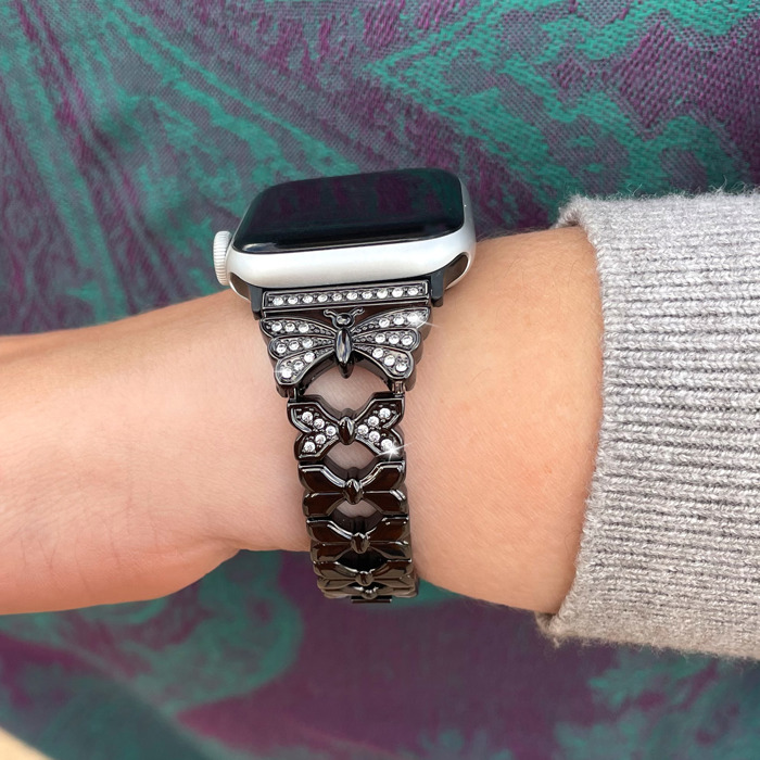 Butterfly Diamond Bracelet for Apple Watch 38/40/41mm and 42/44/45/46/49mm All Series Fancy Cute Stretchy  Adjustable Jewelry Strap Replacement for iWatch Series 10/9/8/7/6/5/4/3/2/1/SE