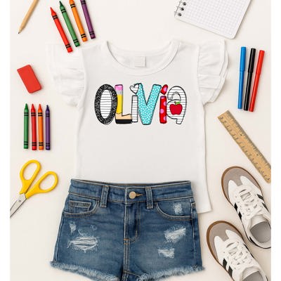 Girl's Personalized Back to School Flutter Sleeve Top