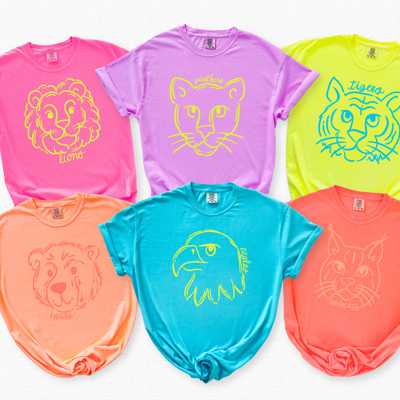 Neon Mascot Doodle Comfort Color Tees - Over 100 mascots!