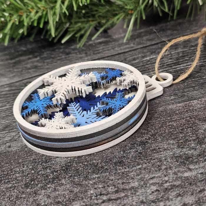 Snowflake Christmas Ornament | 5-Layer Laser Cut Wood with Glitter Finish