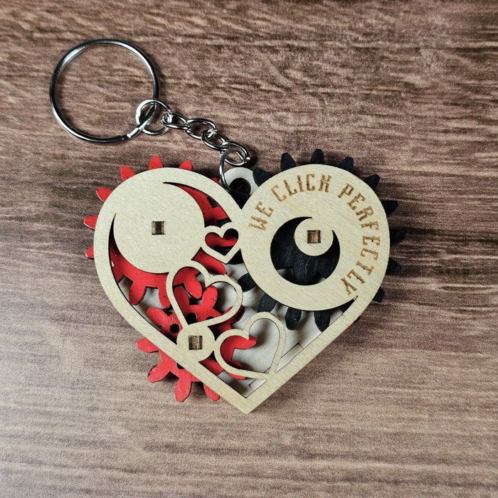 Wooden Heart Gear Keychain | Fidget Spinner | Personalized Valentine Gift