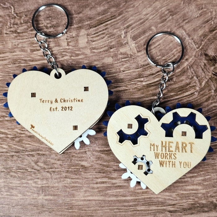 Wooden Heart Gear Keychain | Fidget Spinner | Personalized Valentine Gift